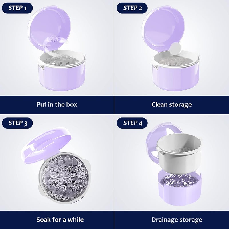 DTDIATOOL Denture Case, Denture Bath, Denture Cups for Soaking Dentures, Denture Brush with Case, Denture Bath with Rinsing Basket, Easy to Carry and Clean Retainer Case Denture Cleaning kit - Image 4